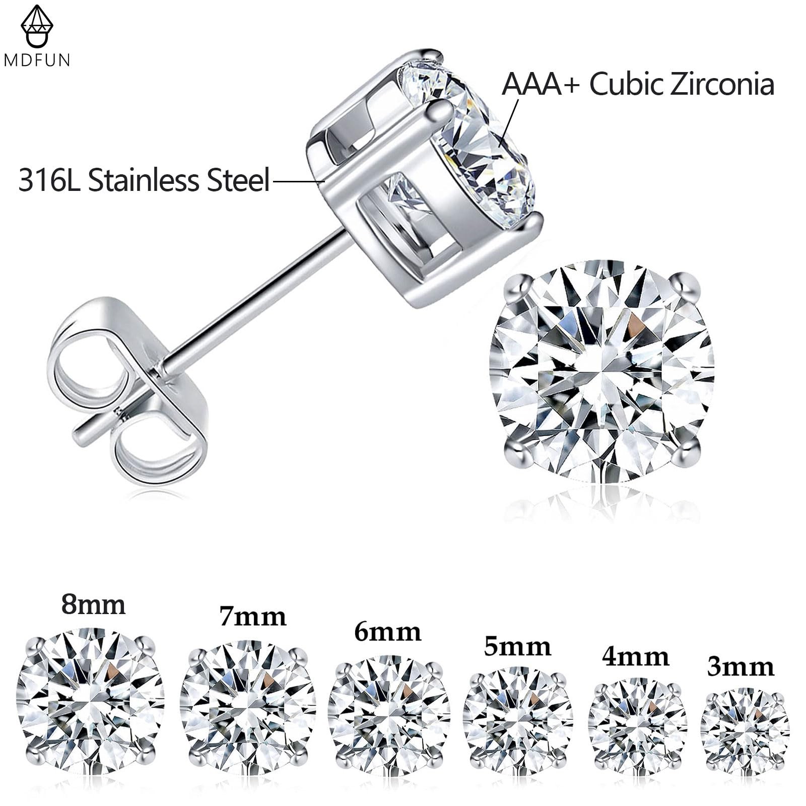 Titanium Stud Earrings Set Hypoallergenic Cubic Zirconia Round Surgical Stain…