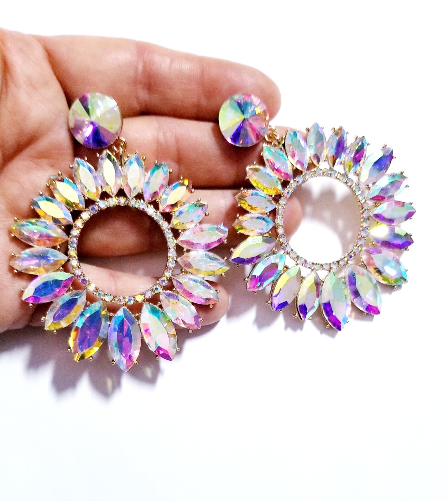 Hoop Chandelier Rhinestone Crystal Pageant Bridal Earrings AB Drop Dangle 3 Inch