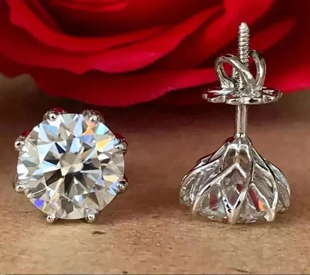 2Ct Round Cut Simulated Diamond Solitaire Stud Earrings in 14K White Gold Plated