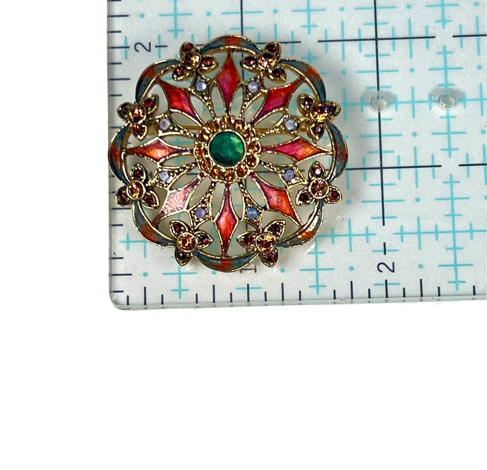 MONET Enameled Floral Pin Gold Tone Rhinestones Nature Botanical Garden Flowers
