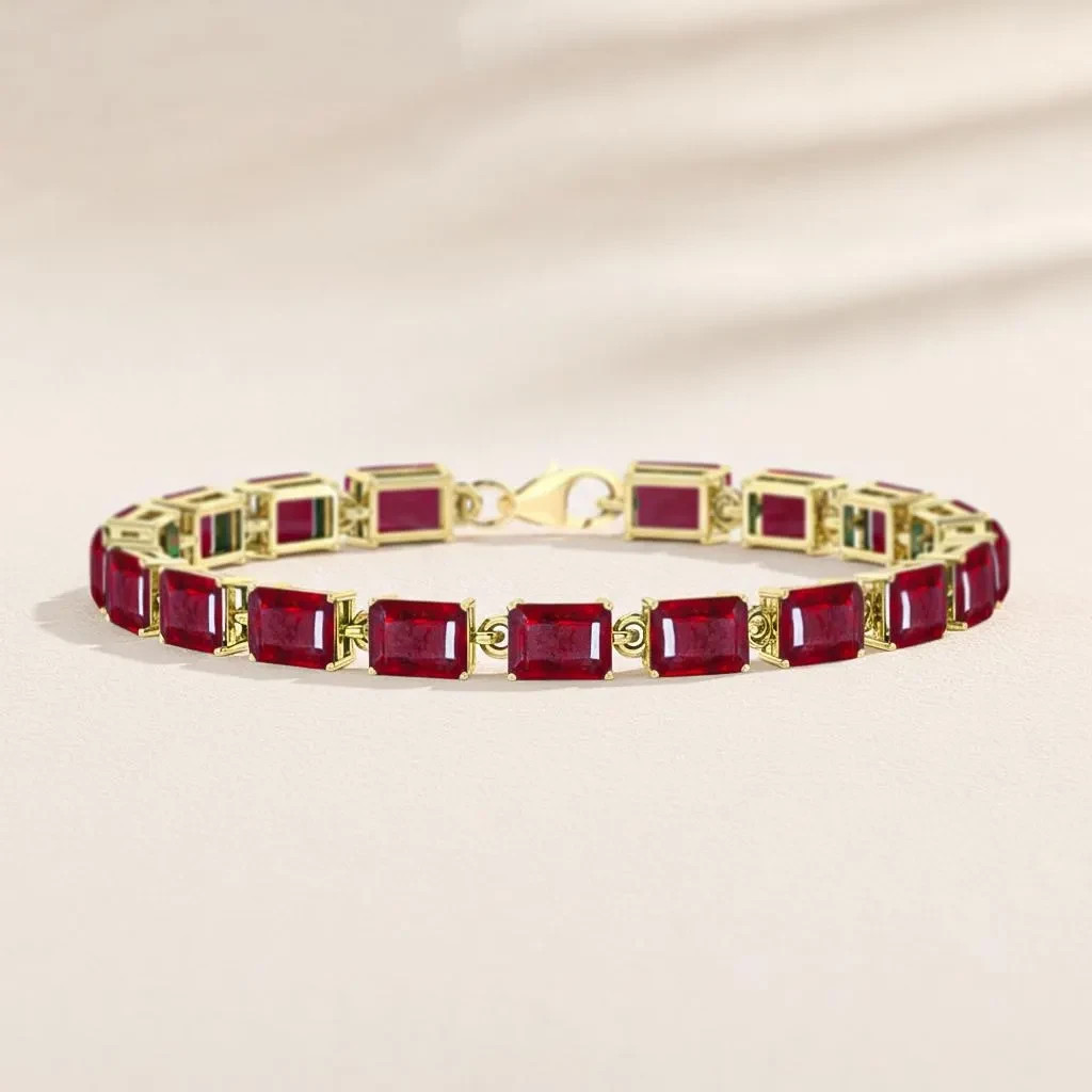 Genuine Red Ruby Gemstone Silver Tennis Bracelet, AAA Ruby Gemstone 925 Sterling