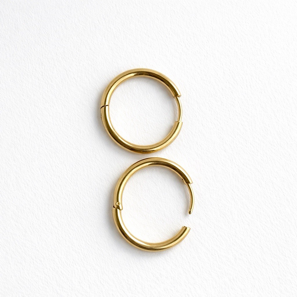 Gold Huggie Hoop Earrings Stainless Steel Hypoallergenic Clicker Sleeper Unisex