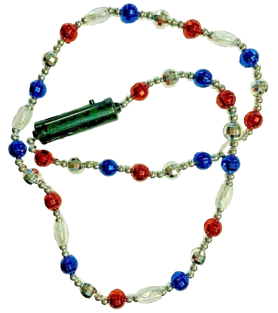 32″ USA Patriotic Jumbo Beaded Flashing Light Up Necklace 4th July Party Labor
