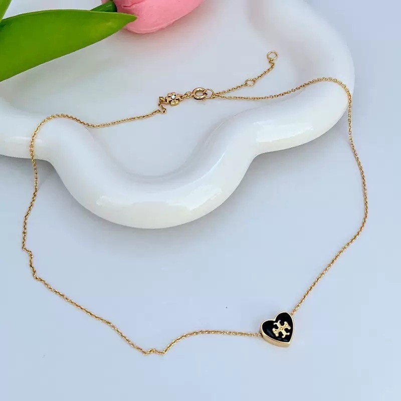 New Burch Gold & Black Heart Necklace with Jewelry Pouch Size:45cm
