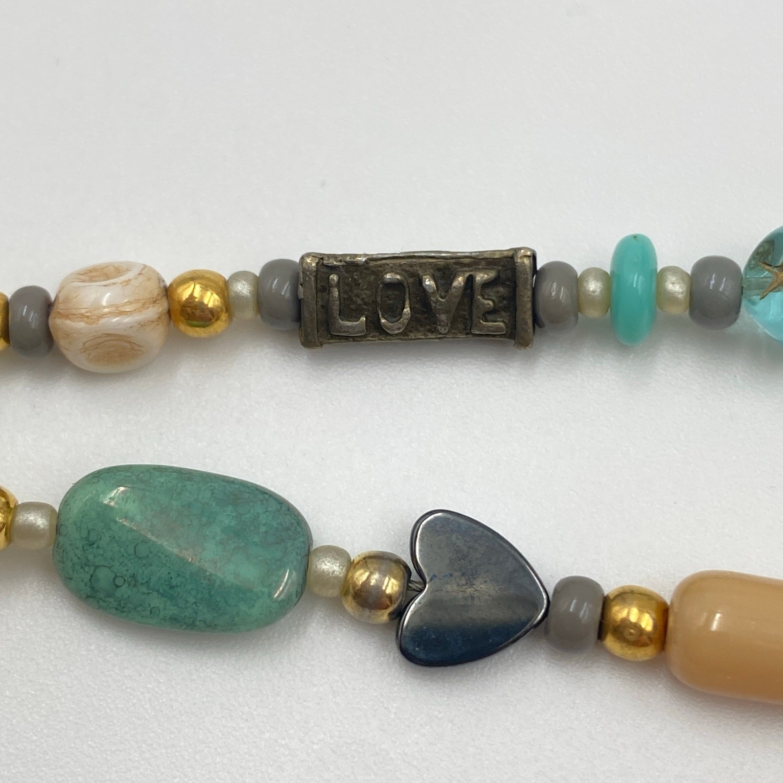 Beautiful Double Strand Bracelet, Earth Tone I Love You Half Moon Stars Bracelet