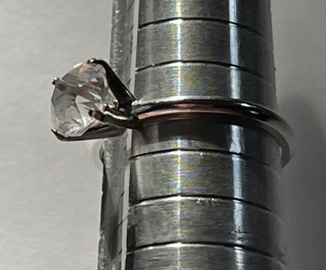 Round BRILLIANT Cut Clear CZ Crystal Engagement Promise Ring Sz 7 signed