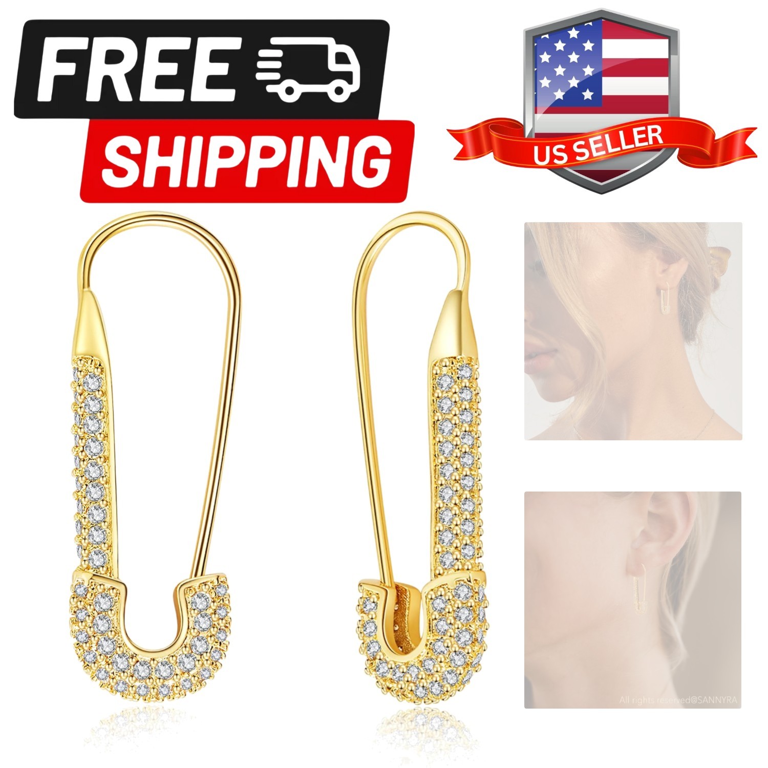 Safety Pin Earrings for Women, Gold Paperclip Earrings for Women Trendy, Mini…