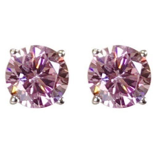 4CT Fancy Pink Round Diamond Studs Earrings Man Made 14k Solid Gold Push Screw