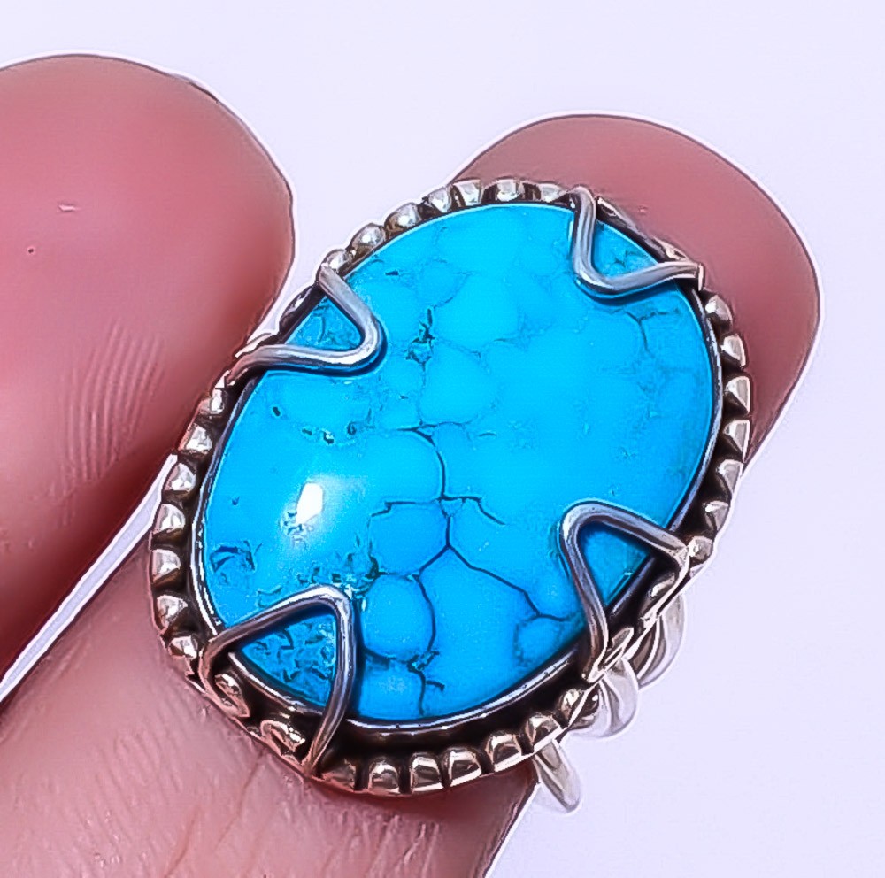 Magnesite Turquoise Gemstone Handmade Silver Plated Jewelry Ring s.6 R1208-28