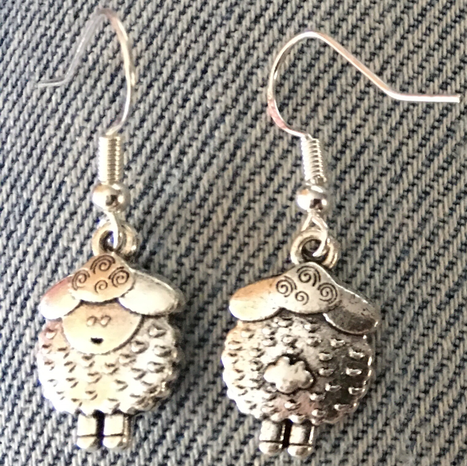 PUFFY SHEEP EARRINGS – Pewter w/Sterling Silver Ear Wires LAMB SHAUN WOOL EWE #2