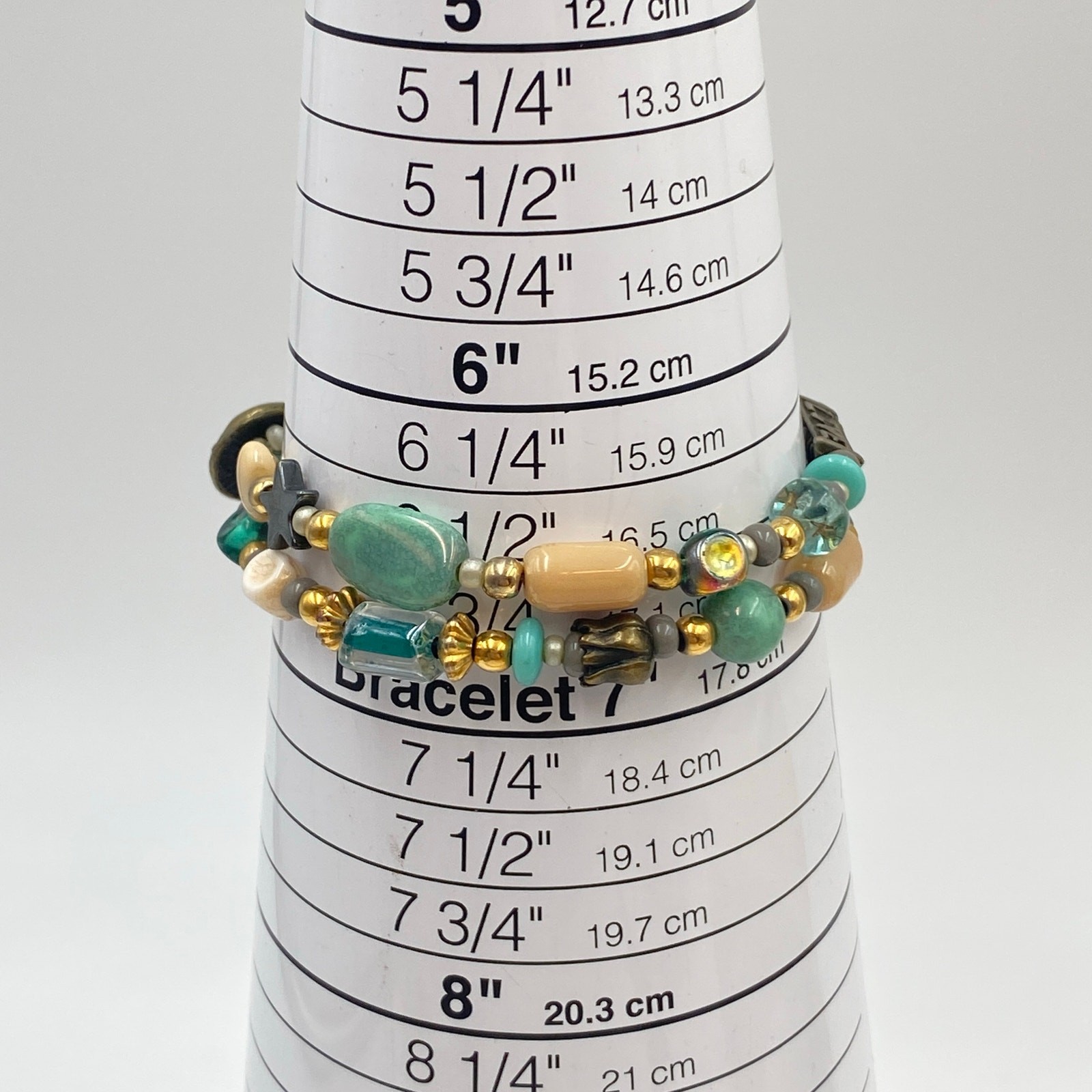 Beautiful Double Strand Bracelet, Earth Tone I Love You Half Moon Stars Bracelet