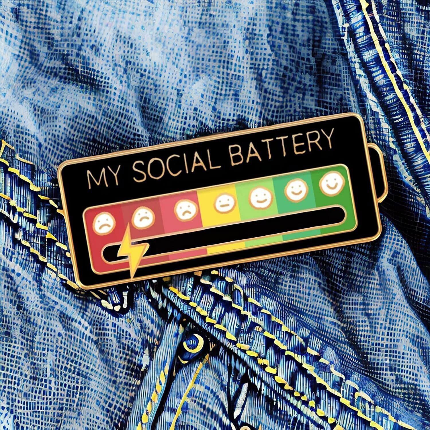 My Social Battery Mood Brooch Pin Funny Interactive Enamel Badge Pins Gift
