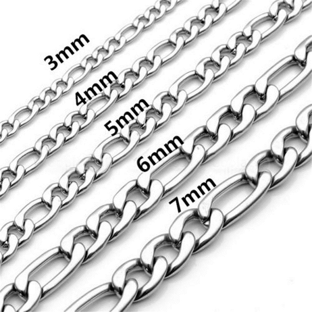 3-9mm Mens Silver Stainless Steel Figaro Chain Link Necklace 18″-26″ Jewelry