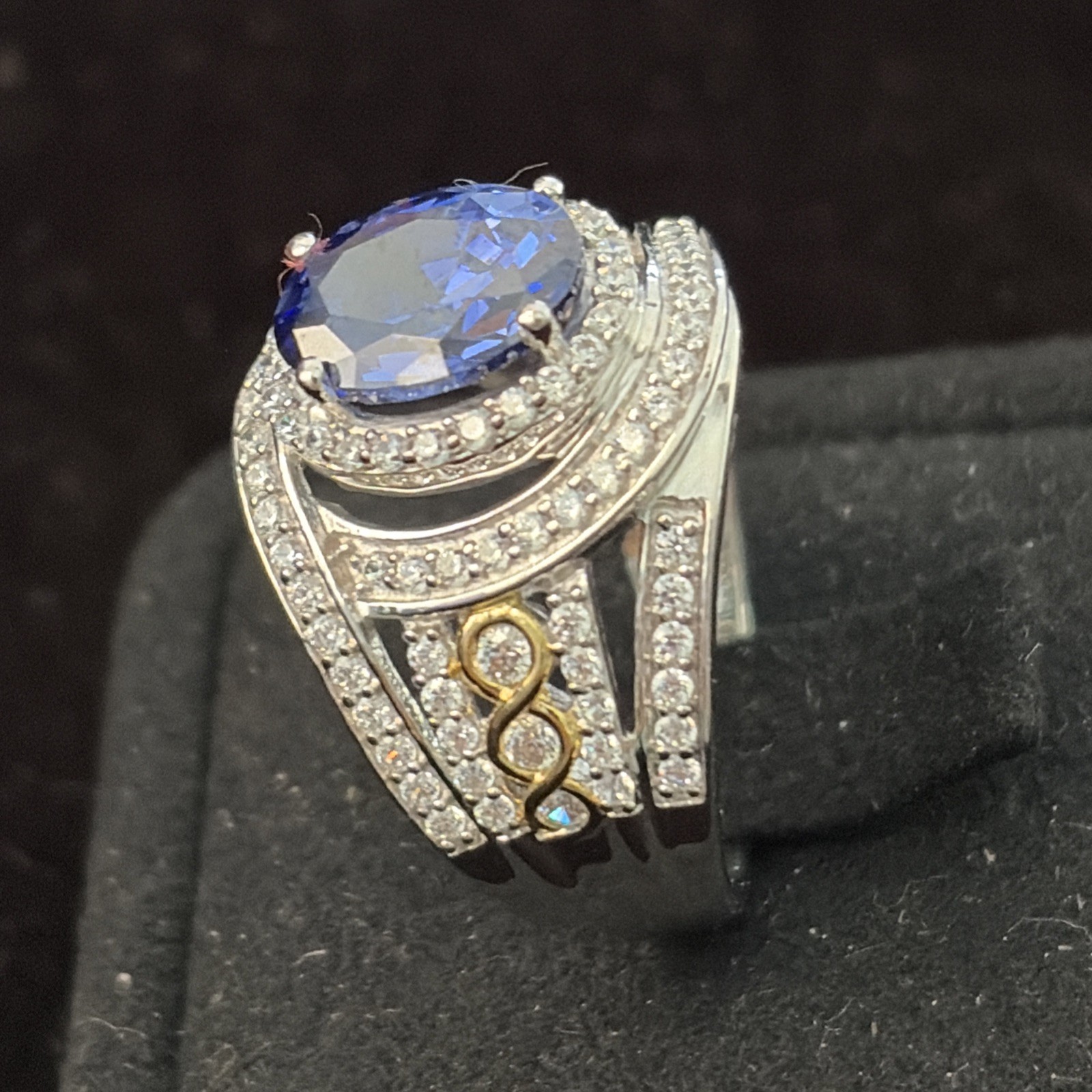 Charles Winston Bella Luce Sterling Silver Simulated Tanzanite & Diamond Ring