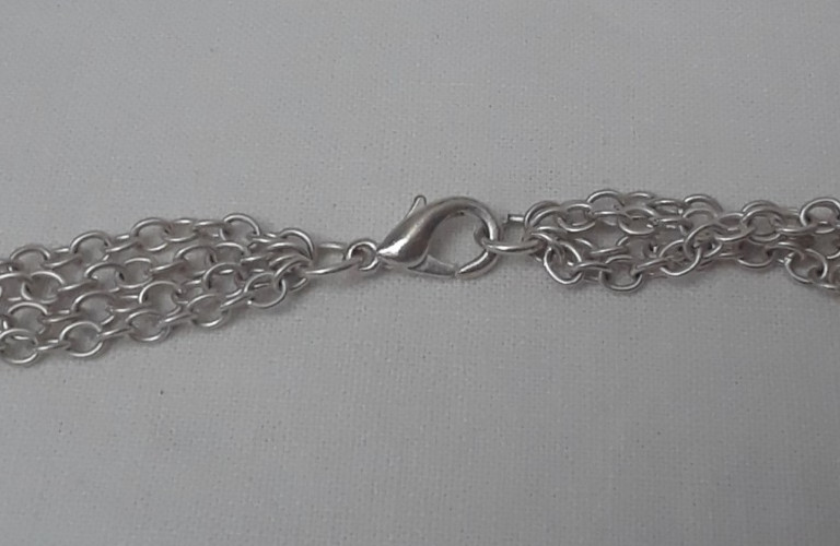 Three Strand Silver Tone Chain Beaded Necklace 34 in