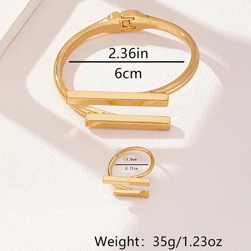Bracelet Ring Set Geometric Open Stainless Steel Women Accessories Jewelry