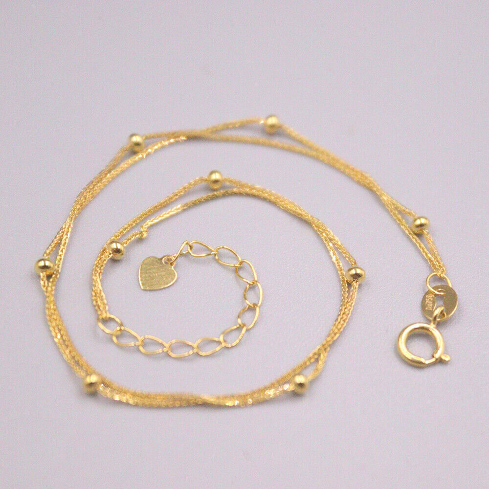 Pure 18K Yellow Gold Woman Bracelet Luck Bead Wheat Chain Bracelet 0.8-1g 7.48″L