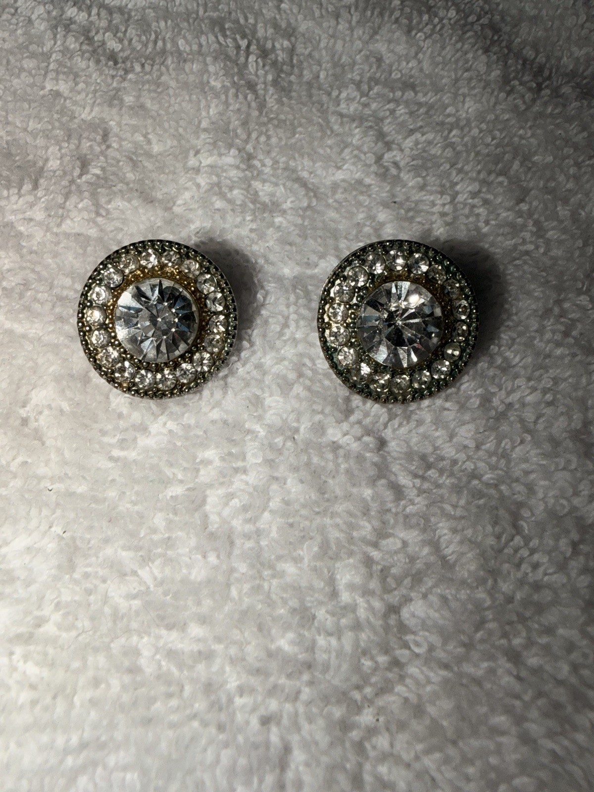 Vintage Rhinestone Halo Stud Earrings Silver Tone Crystal Statement Earrings