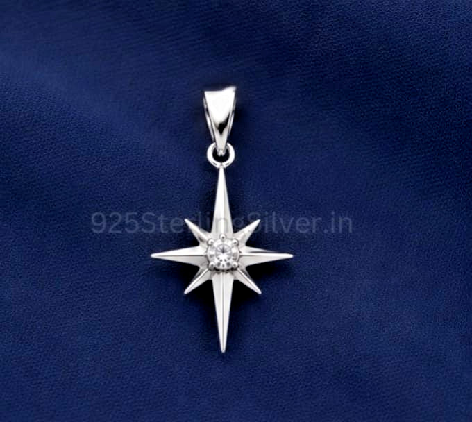 925 Sterling Silver North Star CZ Pendant Necklace Celestial Women Gift Jewelry
