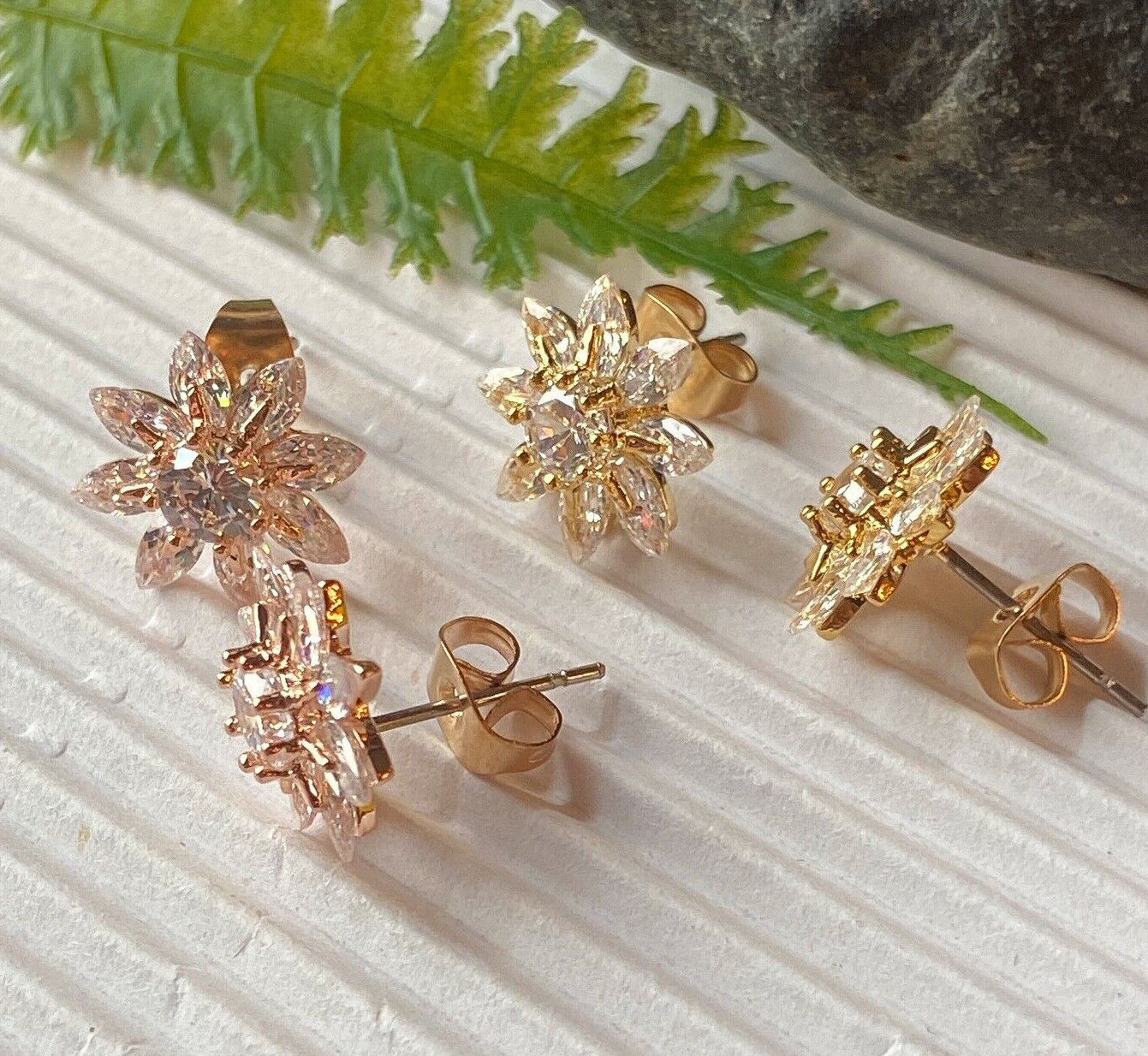 PAIR of Marquise CZ Flower 316L Surgical Steel Post 20g Earrings Studs