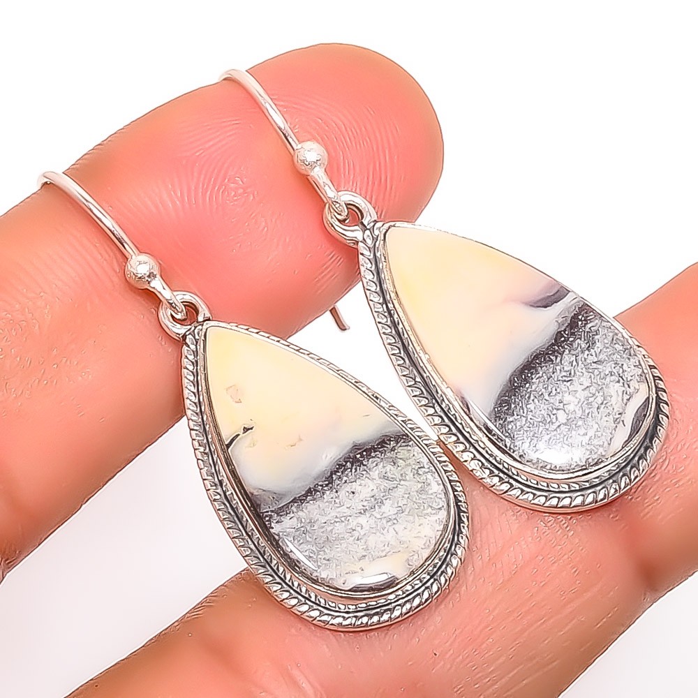 Mayan Porcelain Jasper Gemstone 925 Sterling Silver Bali Earring 1.56″ A34