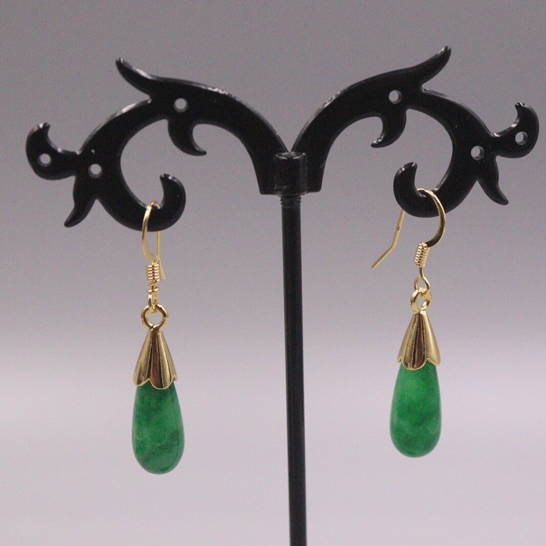 18K Jade Earrings Drop Women’s Green Raindrop Elegant Earrings