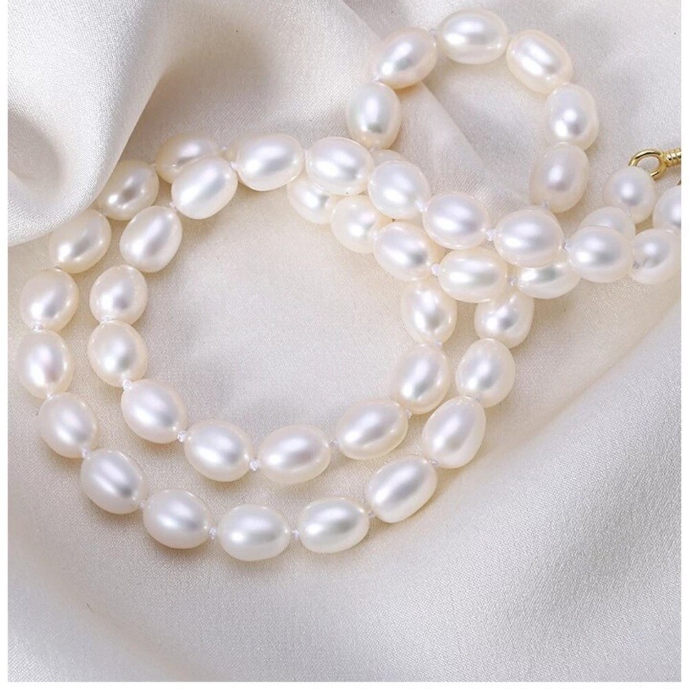 6-7mm Hand Strung Natural Rice Pearl Necklace Earring Set D7