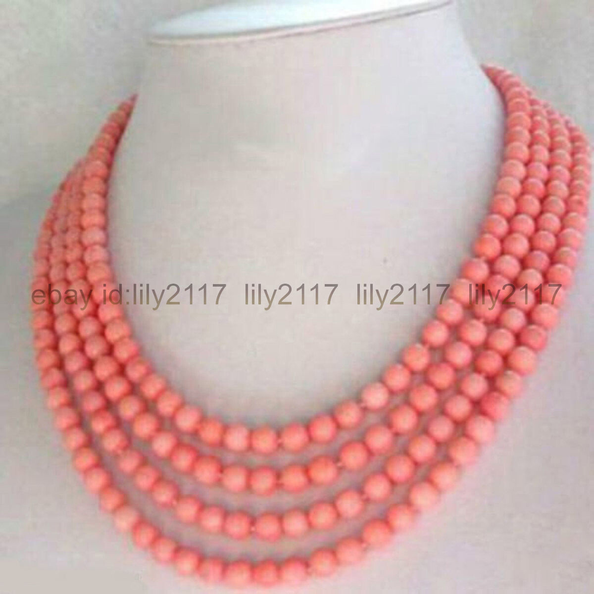 4 Strands 7-8mm Natural Pink Coral Gemstone Round Beads Necklace 17-20″