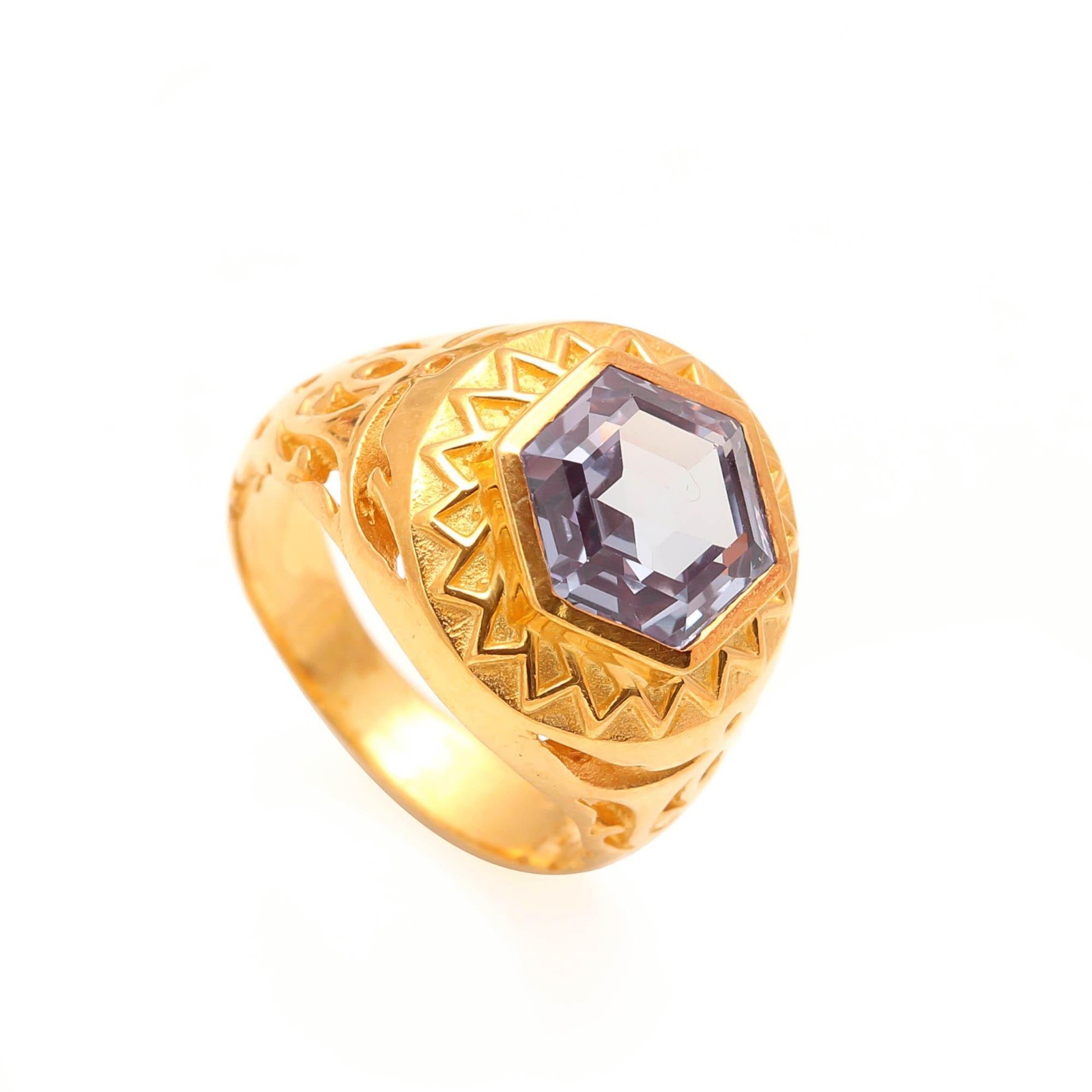 Color Changing Alexandrite Hexagon Ring 925 Sterling Silver Gold Plated Jewelry