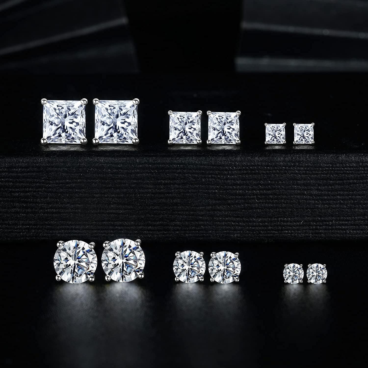 MDFUN 6 Pairs 925 Sterling Silver Post Stud Earrings Set 3mm/5mm/7mm Princess…