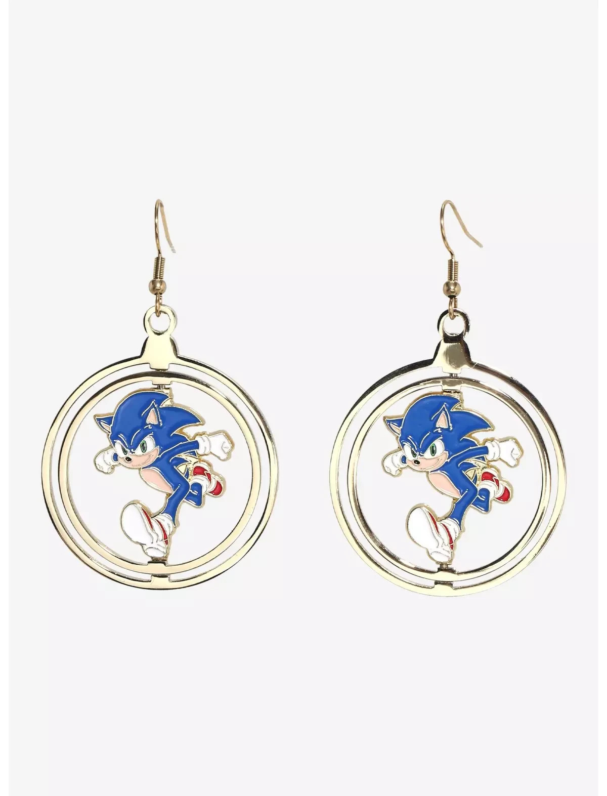 Sonic The Hedgehog Sonic Rings Drop Earrings Gold Tone Spinning Brand New