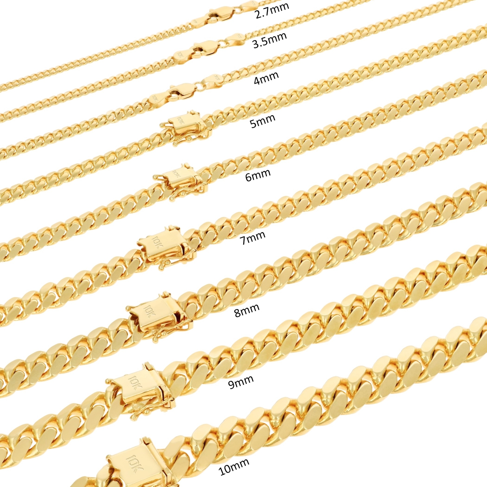 10K Yellow Gold Solid 2.7mm-10mm Miami Cuban Link Chain Necklace Bracelet 7″-30″