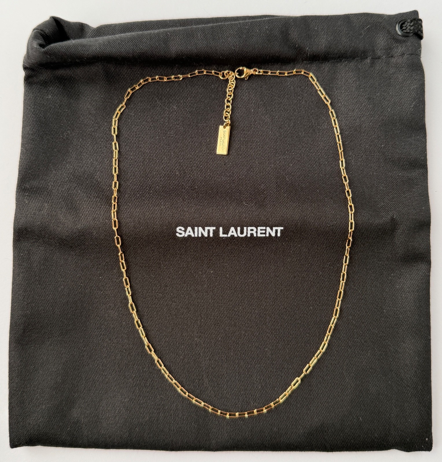NWT Saint Laurent YSL Rectangular Chain Link Gold Tone Brass Short Necklace $695