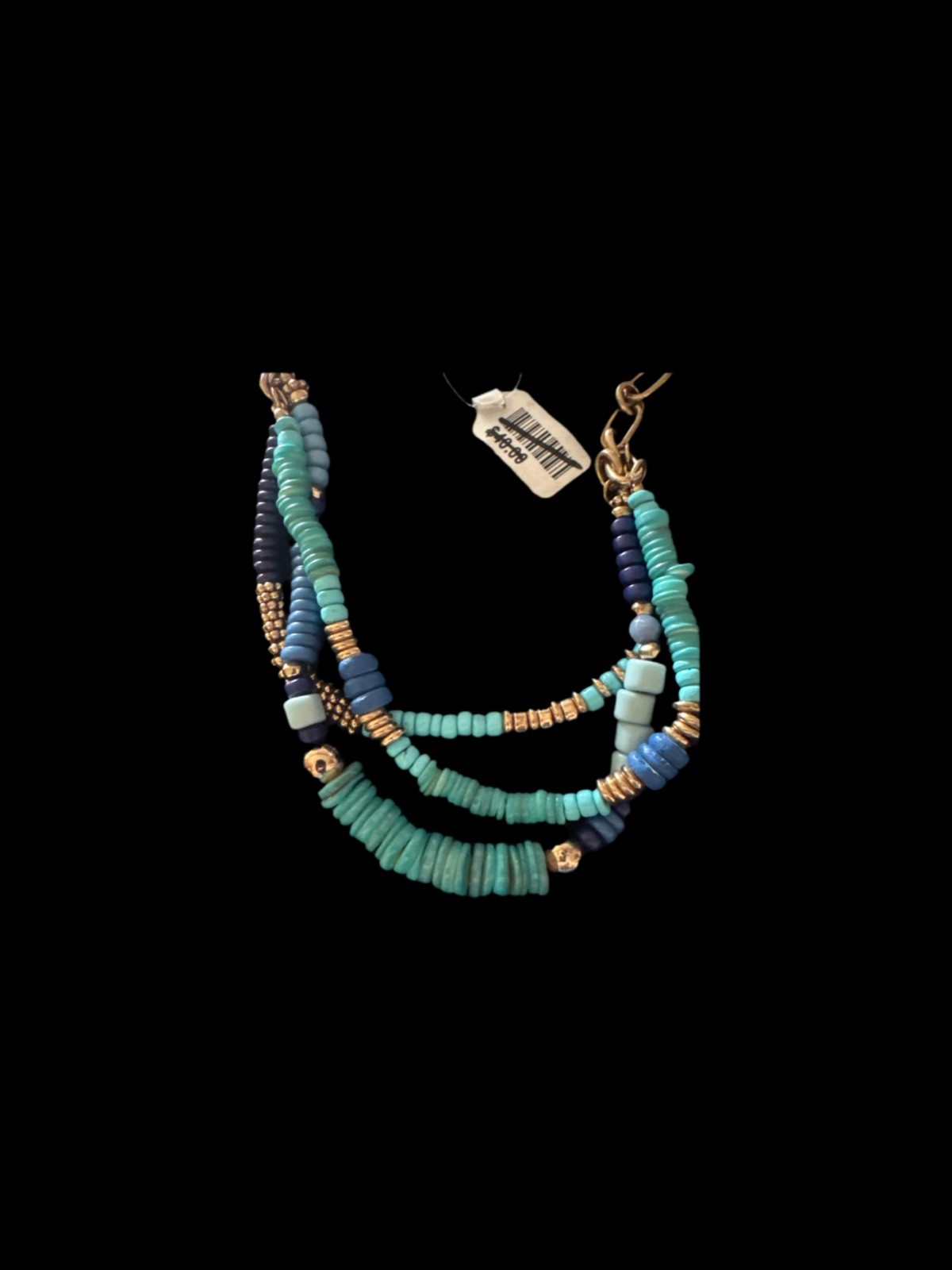 Free People Shaker Shakra 3 Strand Layer Beaded Turquoise/Gold Tone Necklace