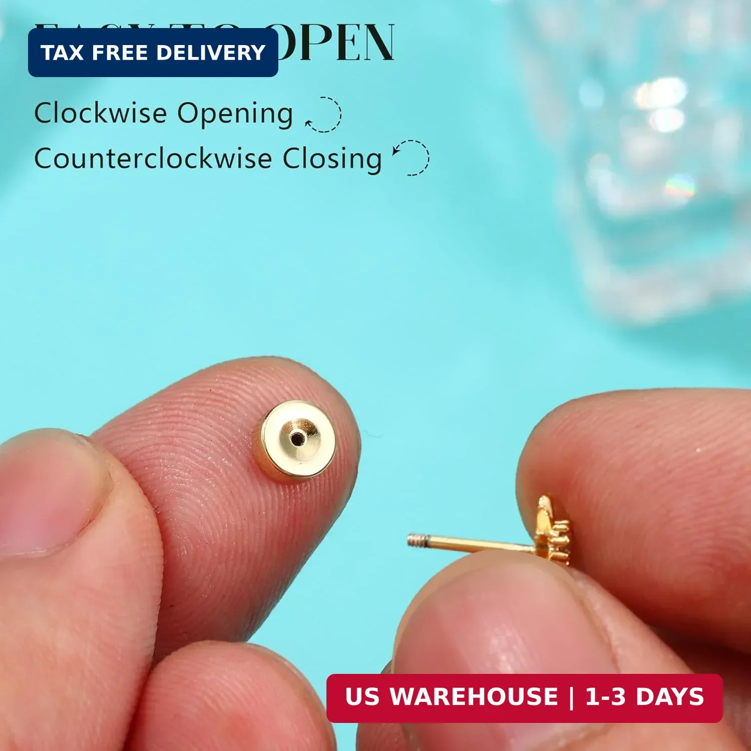Dochais Flat Back Stud Earrings for Women and Men, Hypoallergenic 14k Gold Plate