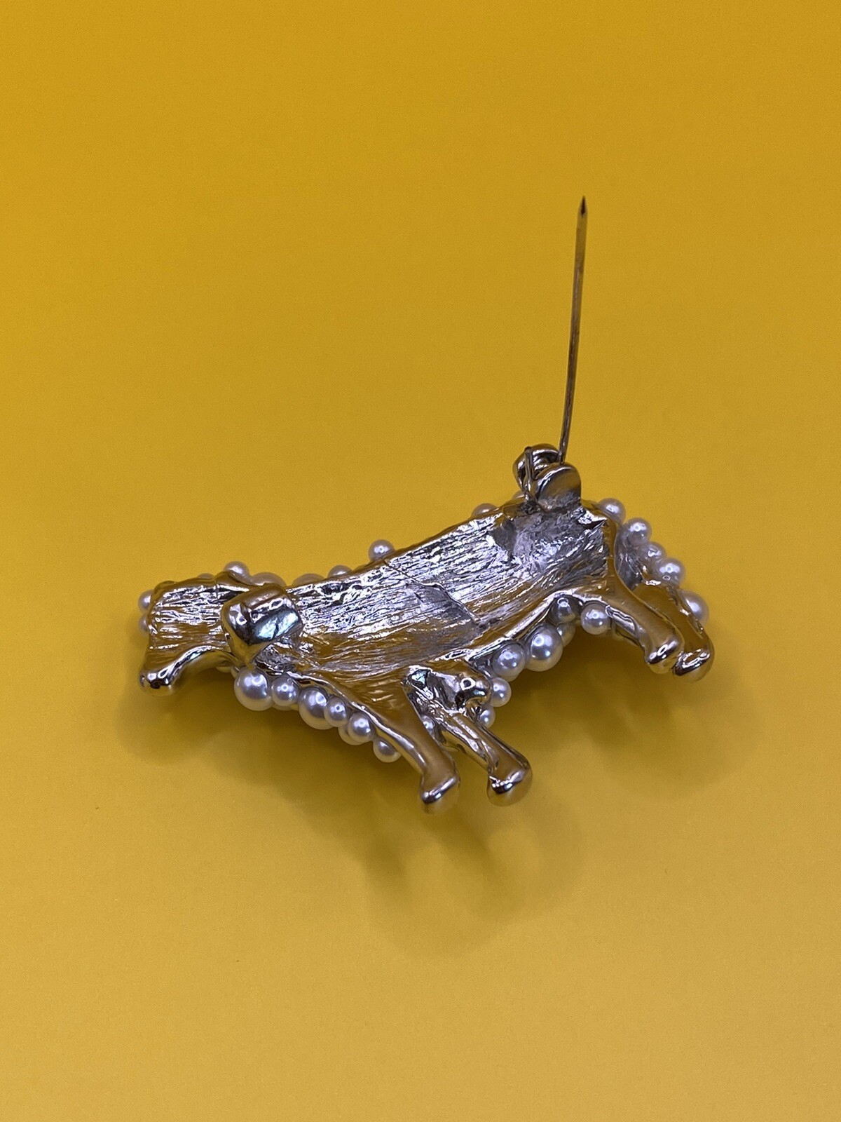 Silver Tone Faux Pearl Sheep Brooch Pin