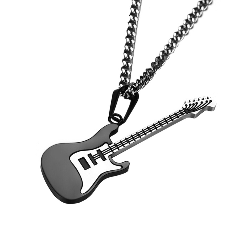 1PC Mens Guitar Music Pendant Stainless Steel Necklace Pendant with Chain