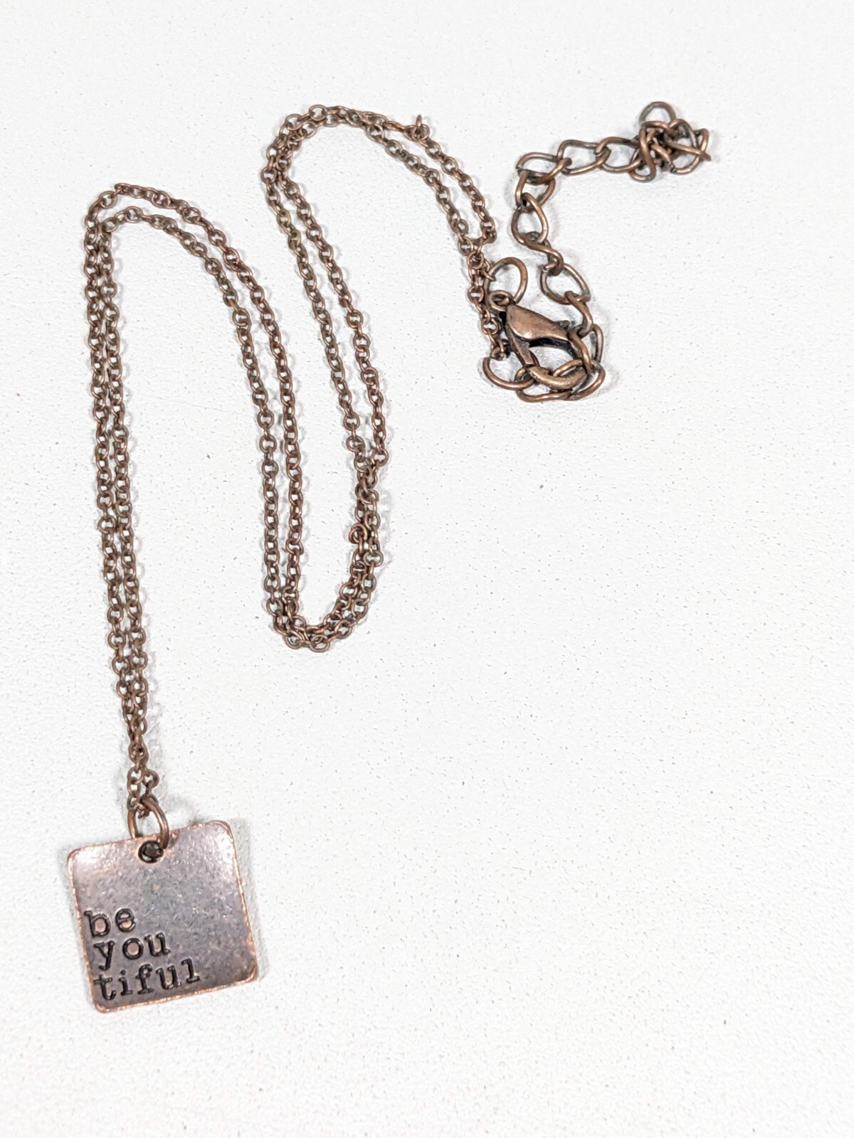 Beautiful You Bronze Tone Square Charm Pendant Inspirational Chain Necklace 20″
