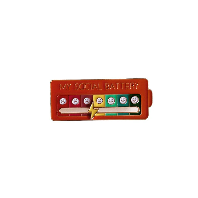 Funny Social Battery Slider Pin – 7-Mood Expression Badge, Cute Interactive Pin