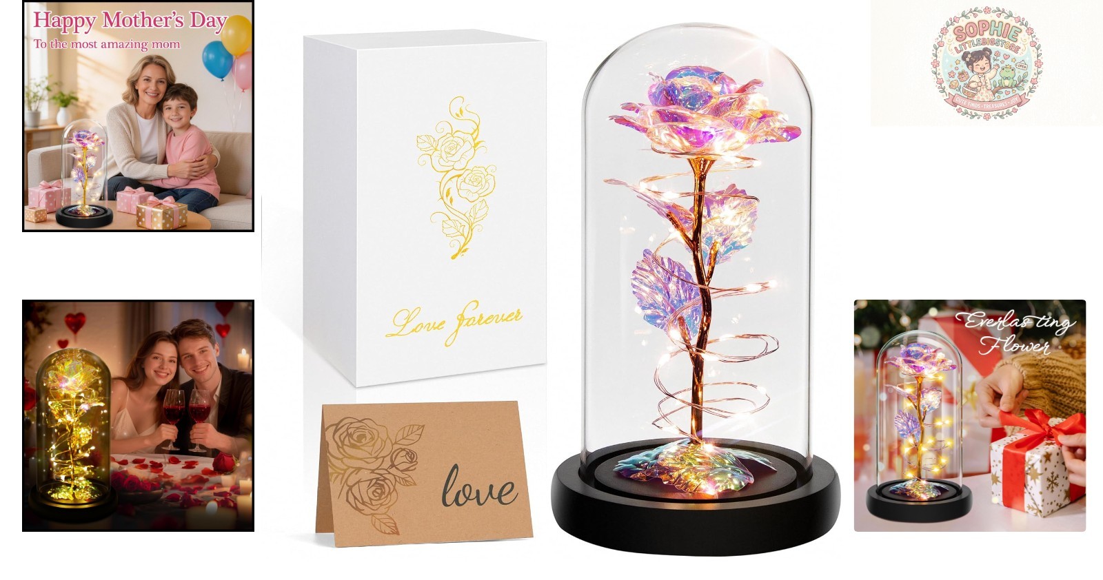 Eternal Love: Rainbow Rose in Glass Dome with LED Lights for All Occasions