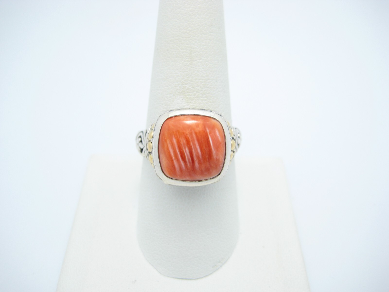 Samuel B Benham Sterling Silver & 18k Yellow Gold 14.2mm Red Stone Ring Size 9.5