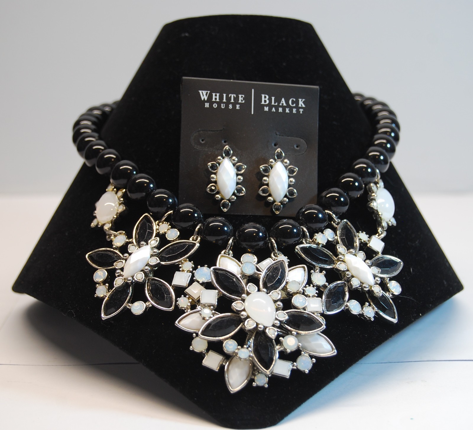 White House Black Market Statement Necklace With Matching Marquis Stud Earrings