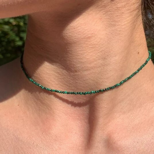 Natural Malachite 2mm Beaded Choker Healing Dainty Women Boho Crystal Necklace