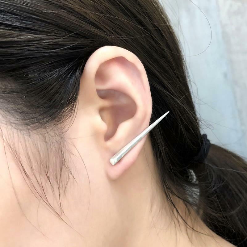 Handmade Sterling Silver Long Pointed 3D Spike Earrings Ear Crawler Climbers