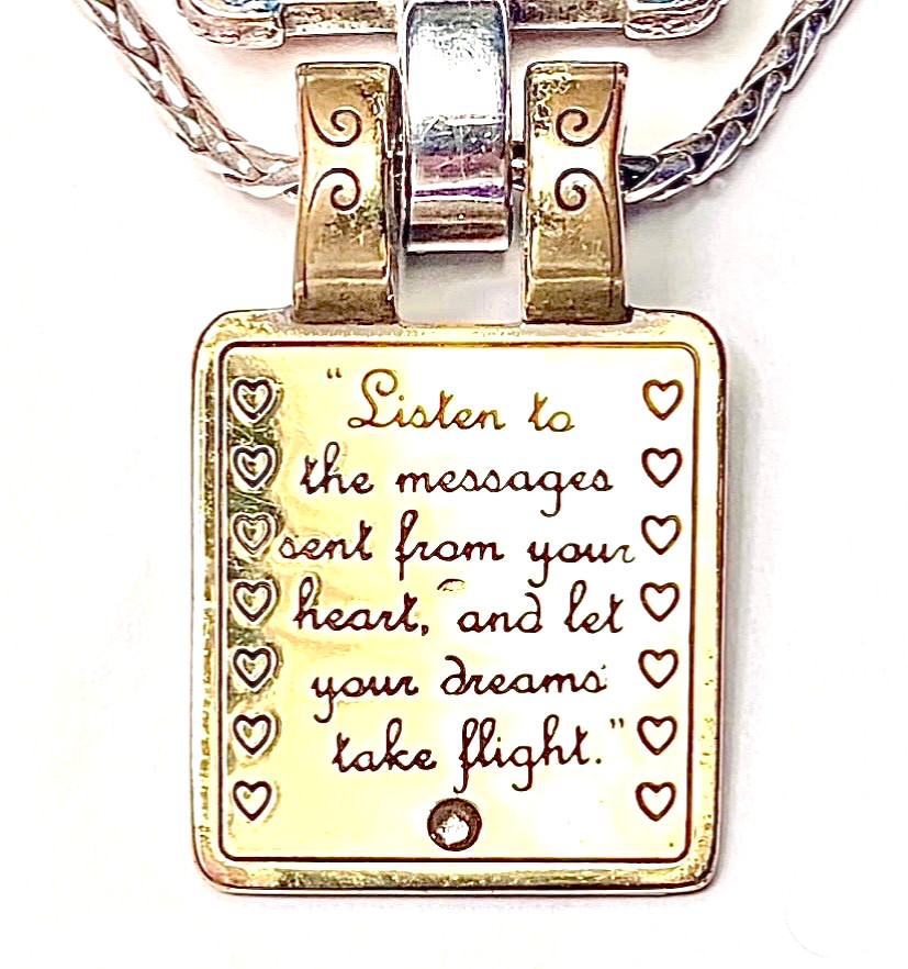 BRIGHTON MAY YOUR DREAMS TAKE FLIGHT CLEAR SWAROVSKI CRYS SLV+GLD NECKLC+TIN✨VTG