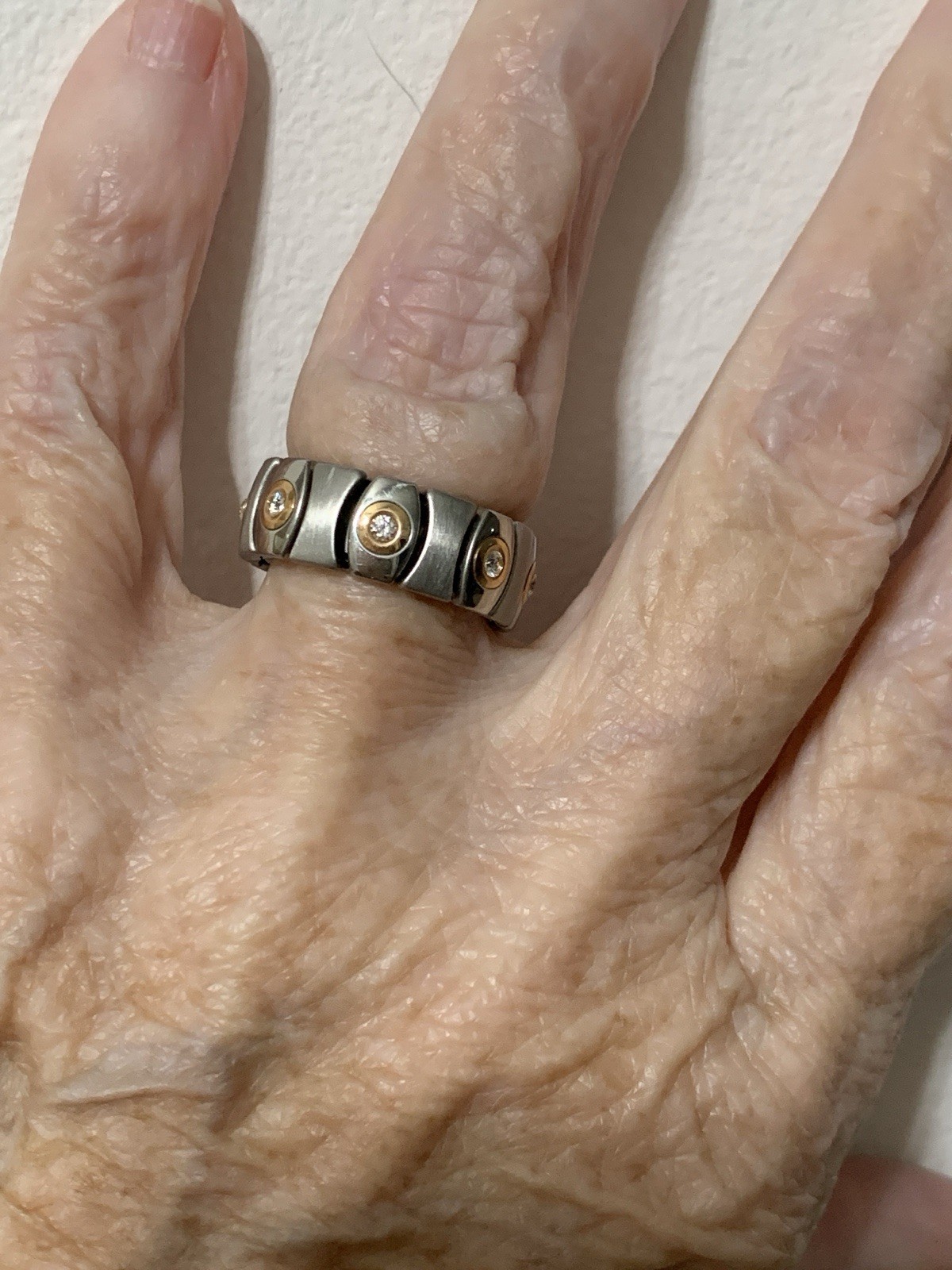 Vintage Speidel Stainless Steele, 14K, CZ Stone Stretch Bracelet,Ring Set,8”,7.5