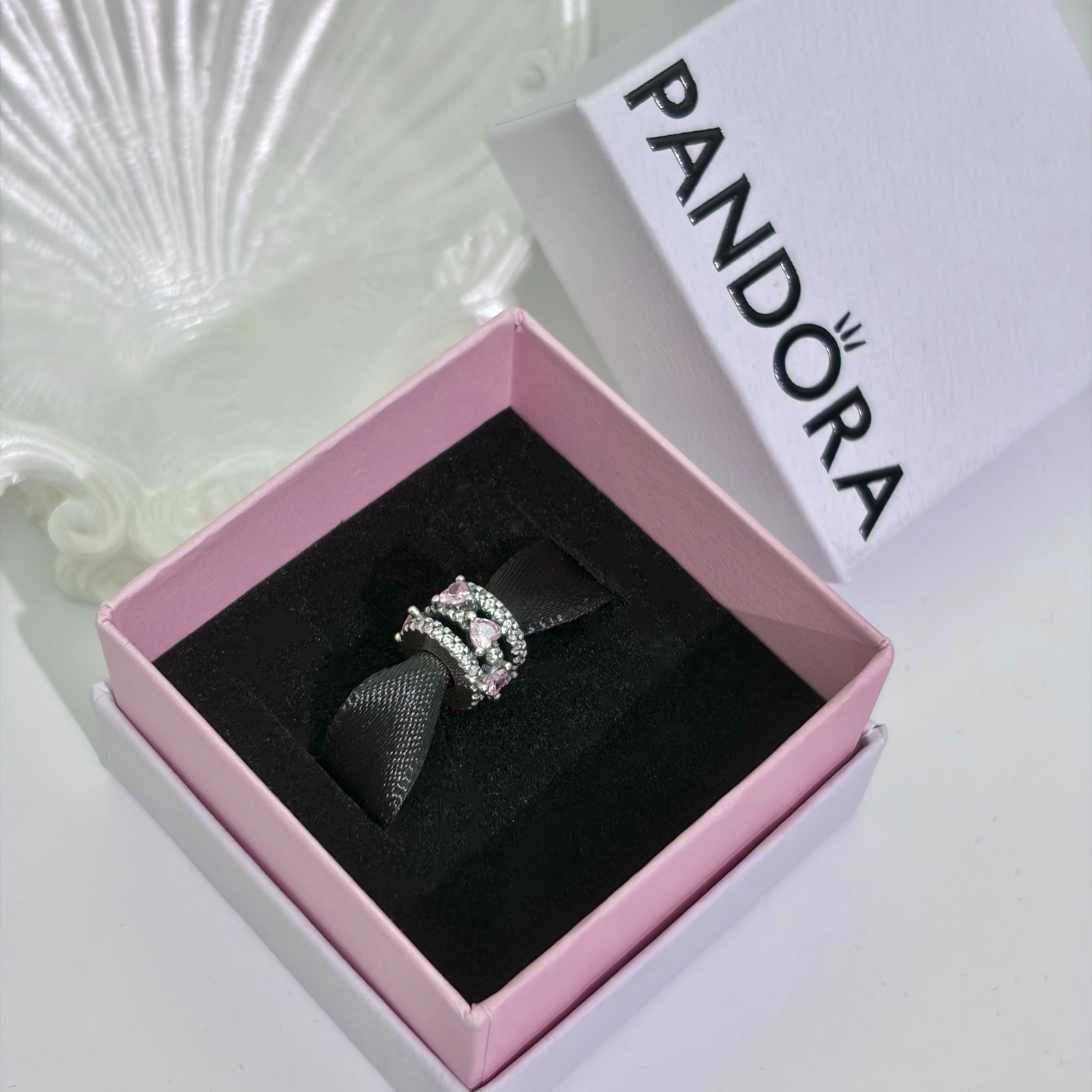 100% NEW #791161C01 PANDORA Sparkling Triple Halo Hearts Charm WITH BOX