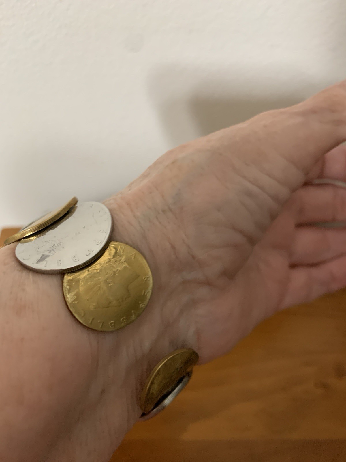 Stainless Steel Clamper Bangle Bracelet With European Coins.