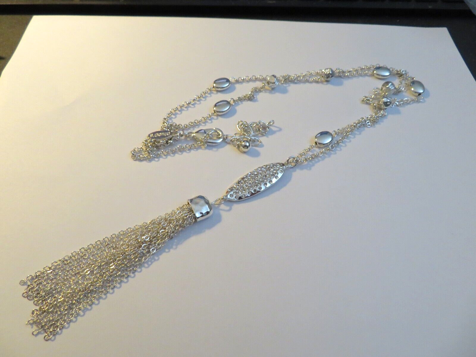 CHICOS SILVER TASSEL NECKLACE 30-34″