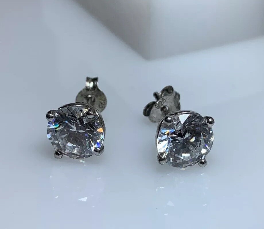 Samuel Aaron Cubic Zirconia 7.4mm Round Stud Earrings in Sterling Silver